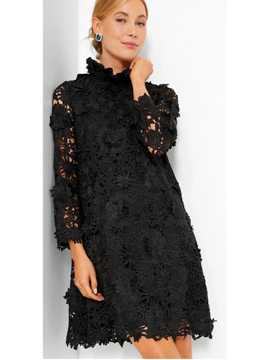 Tuckernuck Dresses & Skirts - Tuckernuck Daphne Black Floral Lace Long Sleeve Mini Dress Size XL New